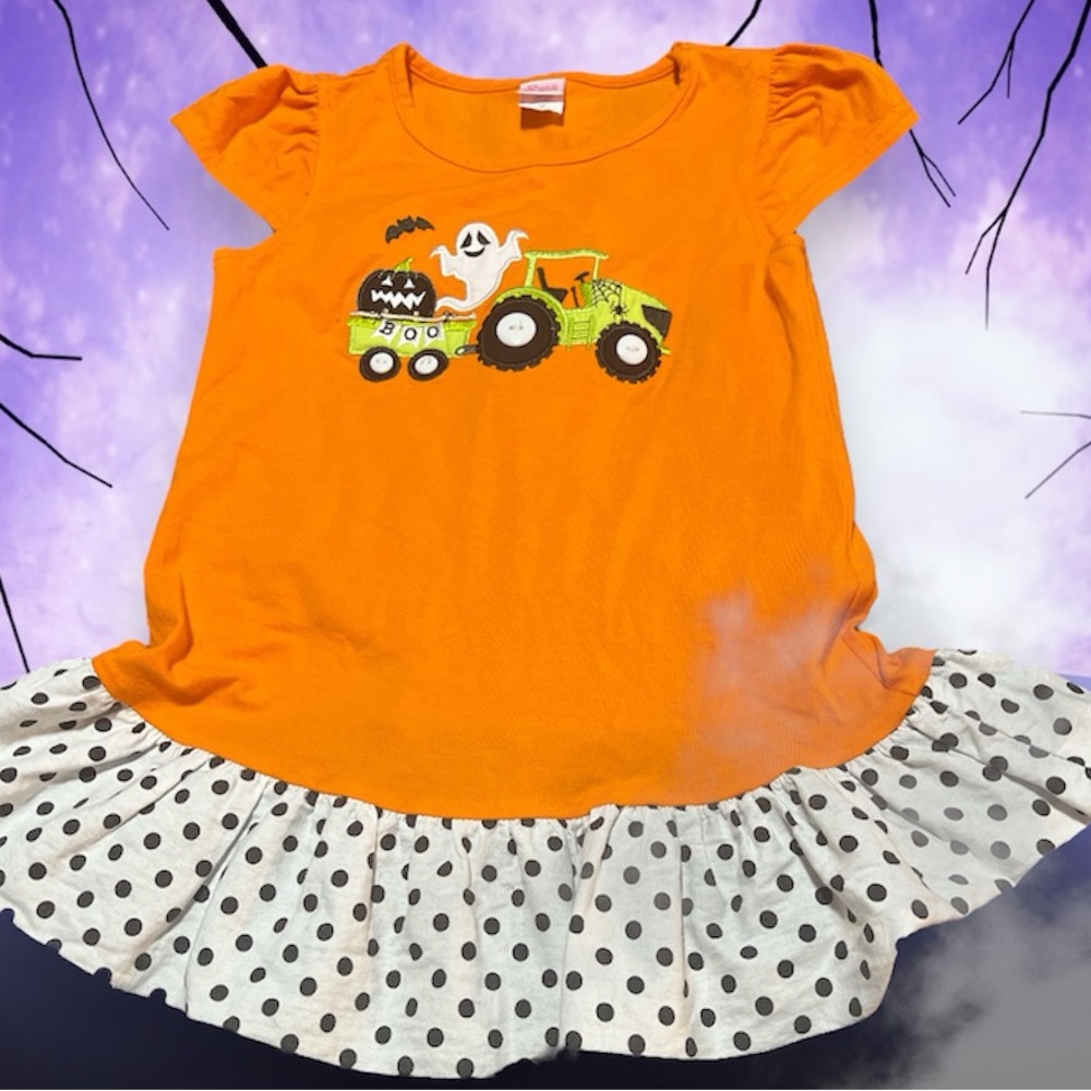 Ricrac & Ruffles Ghost Tractor Tunic - Size 8